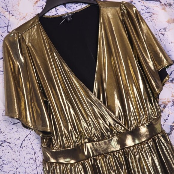 GOLD METALLIC TOP 2/2X Torrid Metallic Party Dressy V-neck Holiday NYE GNO Fall - Picture 1 of 8